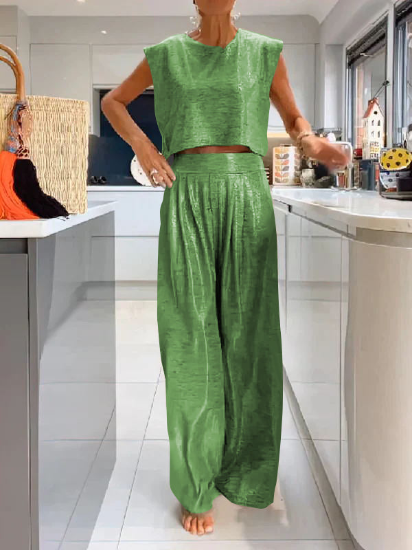 Erica - Casual Glossy Vest en Wijde broek set