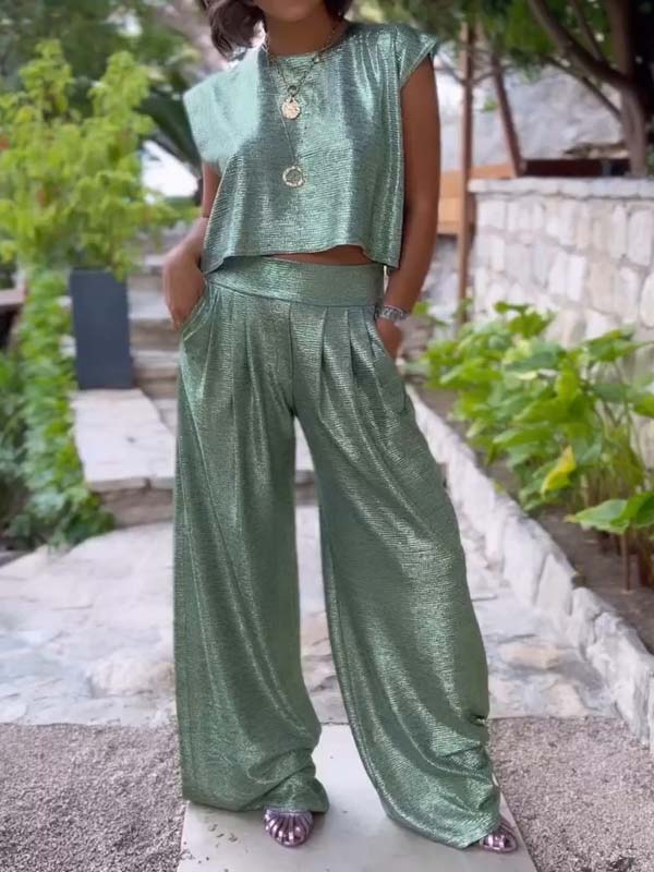 Erica - Casual Glossy Vest en Wijde broek set