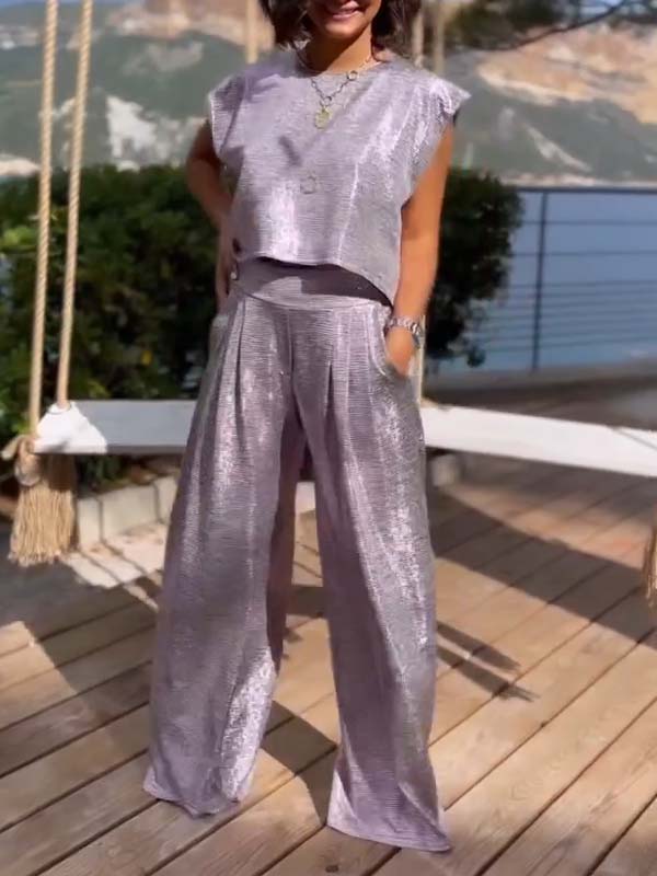 Erica - Casual Glossy Vest en Wijde broek set