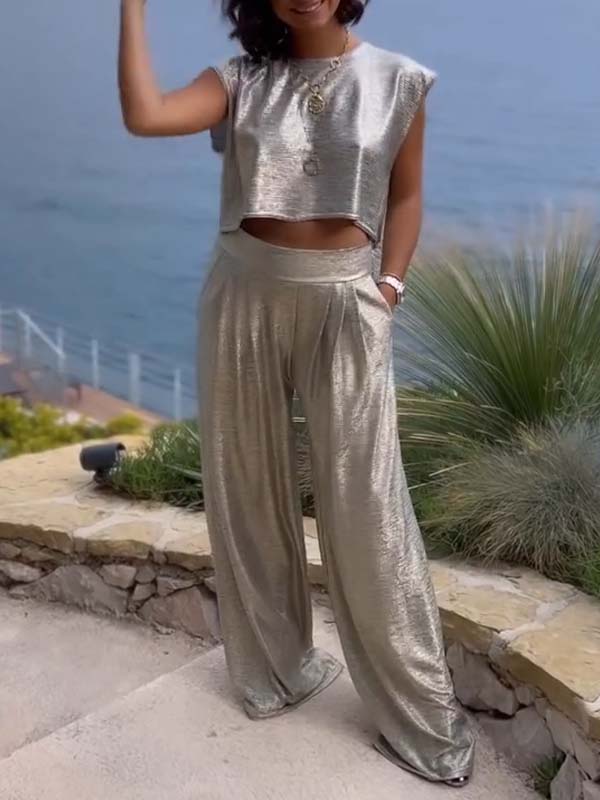 Erica - Casual Glossy Vest en Wijde broek set