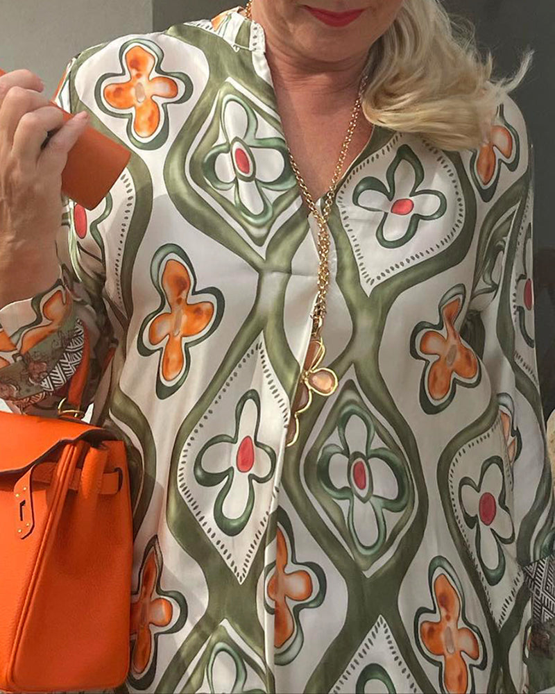 CINDY - Relaxte jurk met lange mouwen en bloemenprint